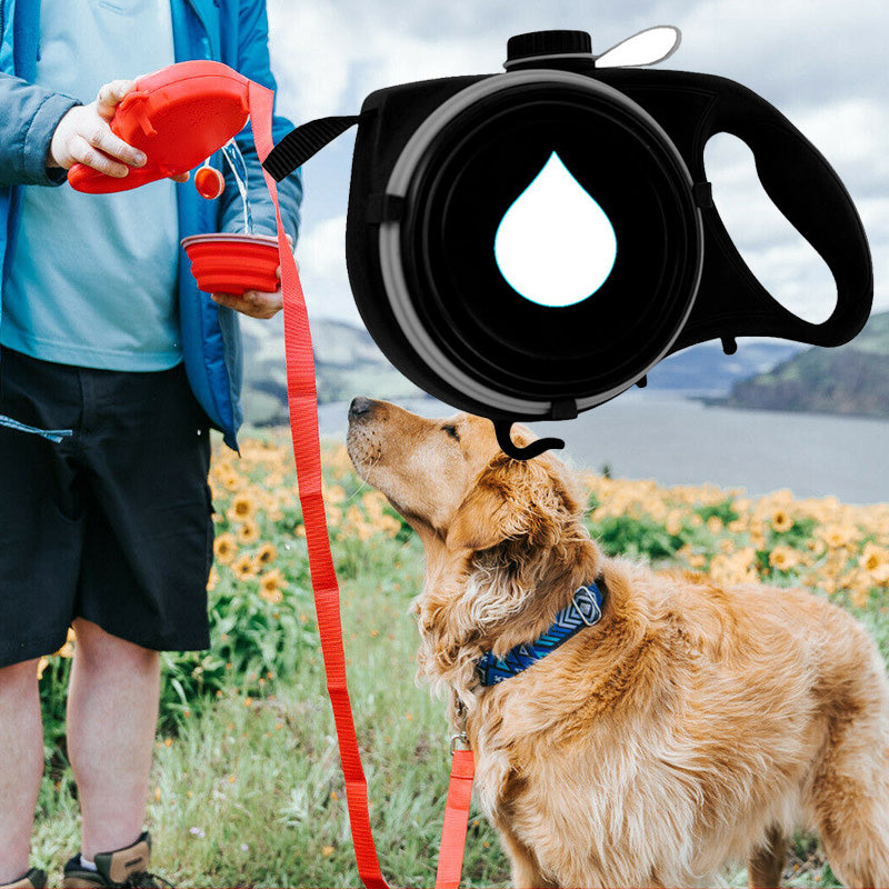 AquaToutou™ - Laisse pour chien 3 en 1 avec bouteille d'eau et distributeur de sacs à déjections