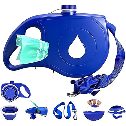 AquaToutou™  - Laisse pour chien 3 en 1 avec bouteille d'eau et distributeur de sacs à déjections
