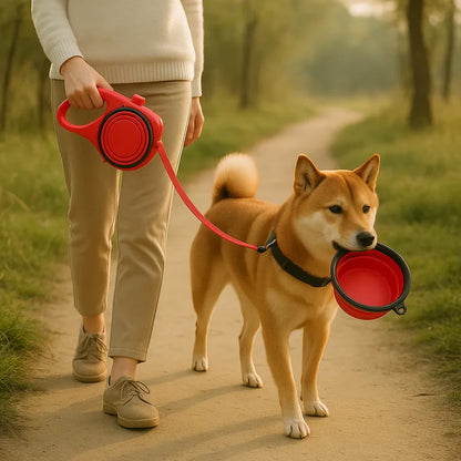 AquaToutou™  - Laisse pour chien 3 en 1 avec bouteille d'eau et distributeur de sacs à déjections