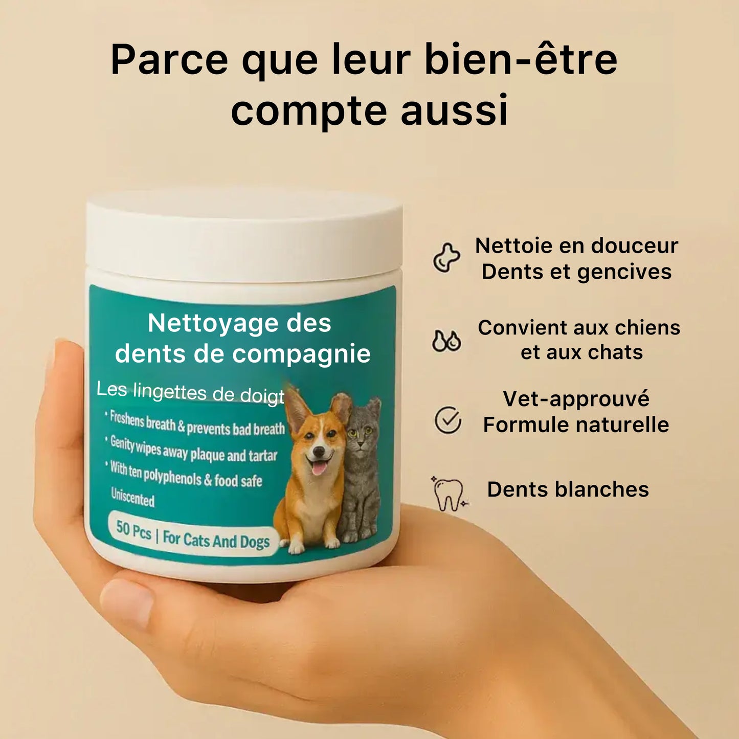 Canipure - Lingettes dentaires naturelles pour animaux de compagnie
